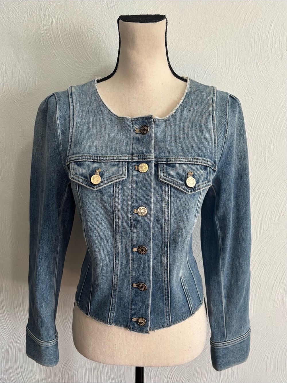 White House Black Market Fitted Blue Denim Jacket Classic Button Front SM